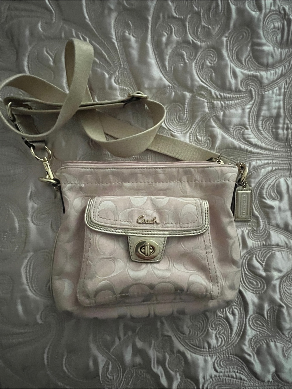 Coach Light Pink Signature C Crossbody with Turn-Lock Pocket